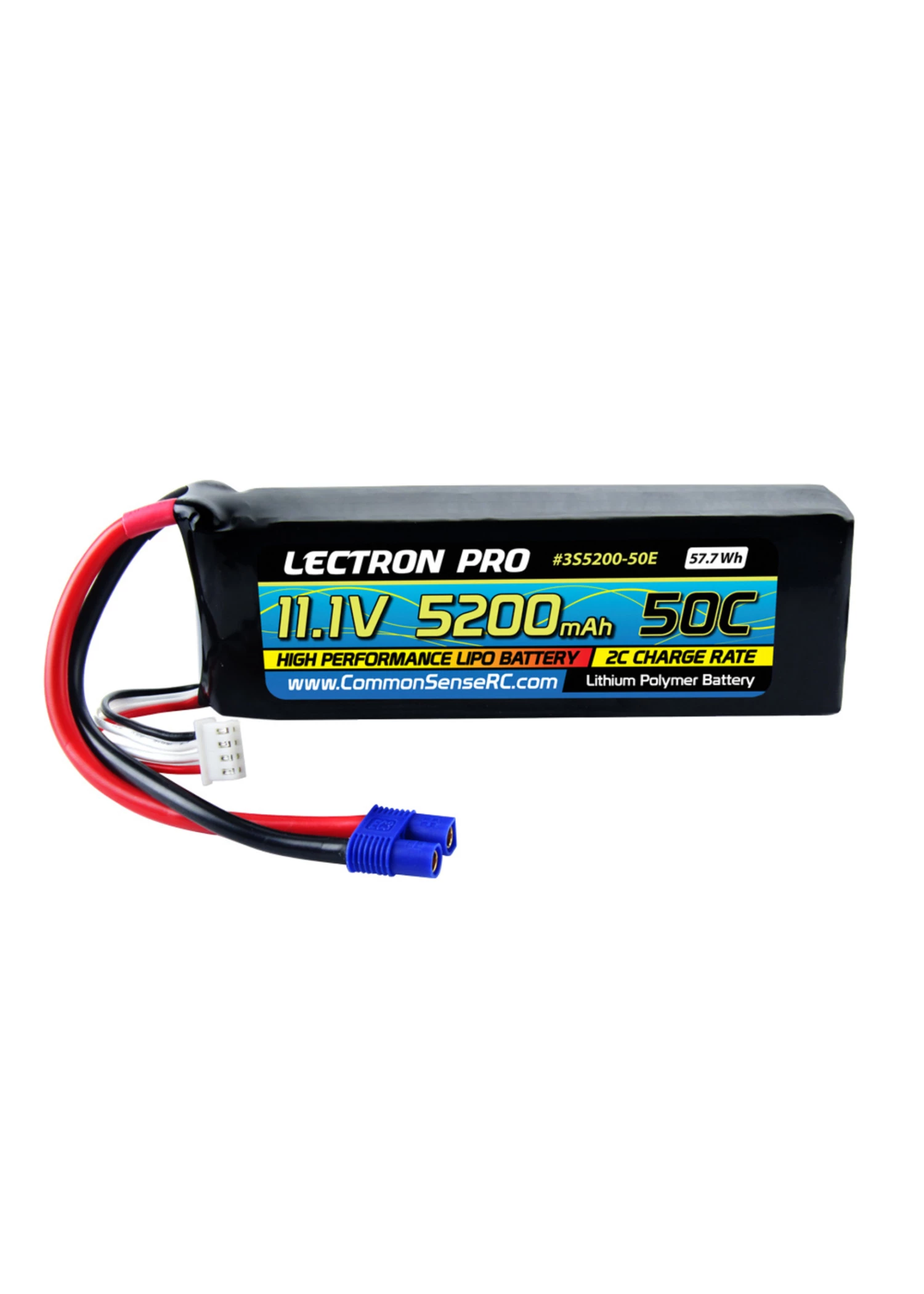 Common Sense RC 3S5200-50E - 11.1V 5200mAh 50C Lipo Battery with EC3 Connector
