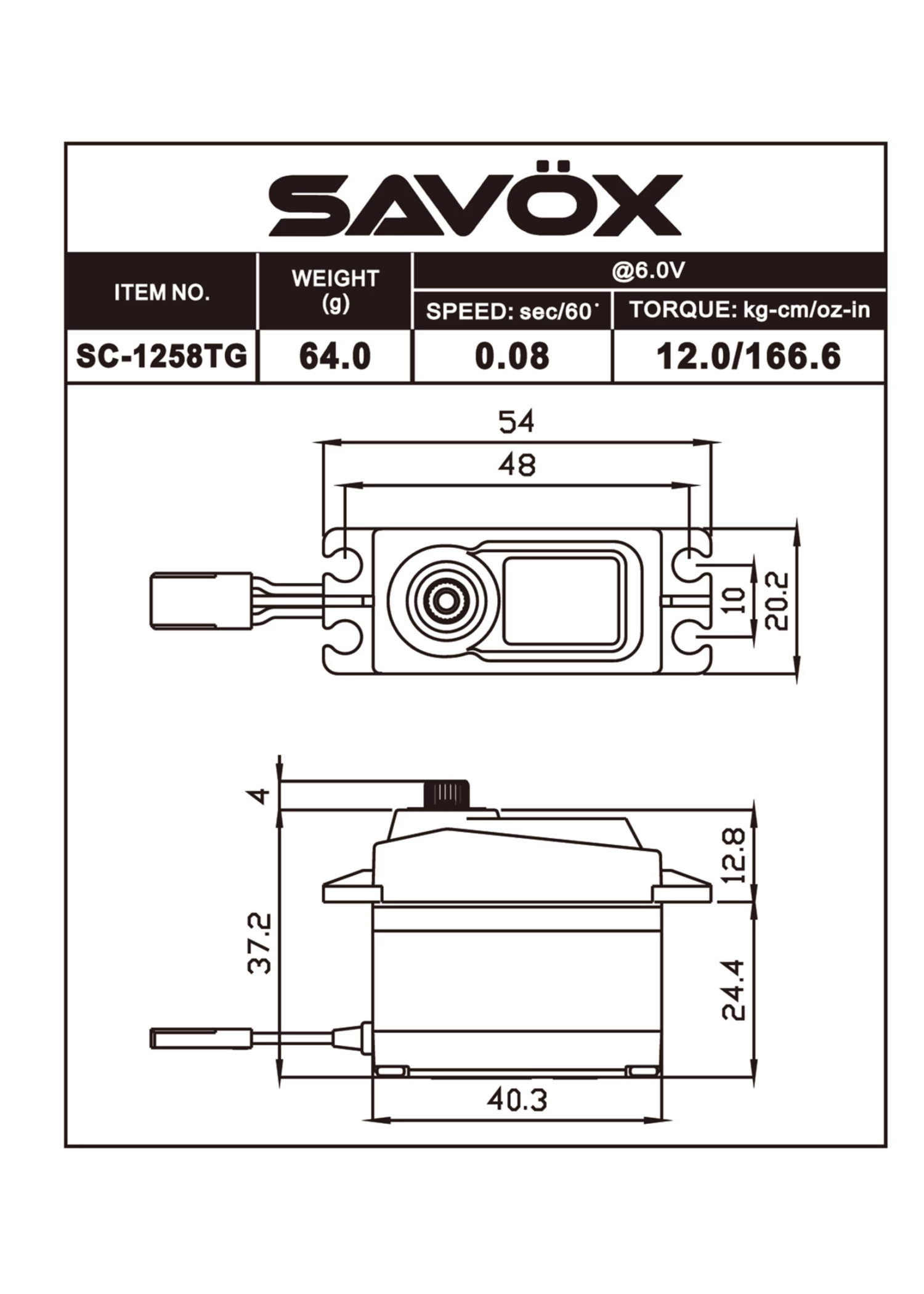 Savox SAVSC1258TGBE - Black Edition Standard Size Coreless Digital Servo - Image 2