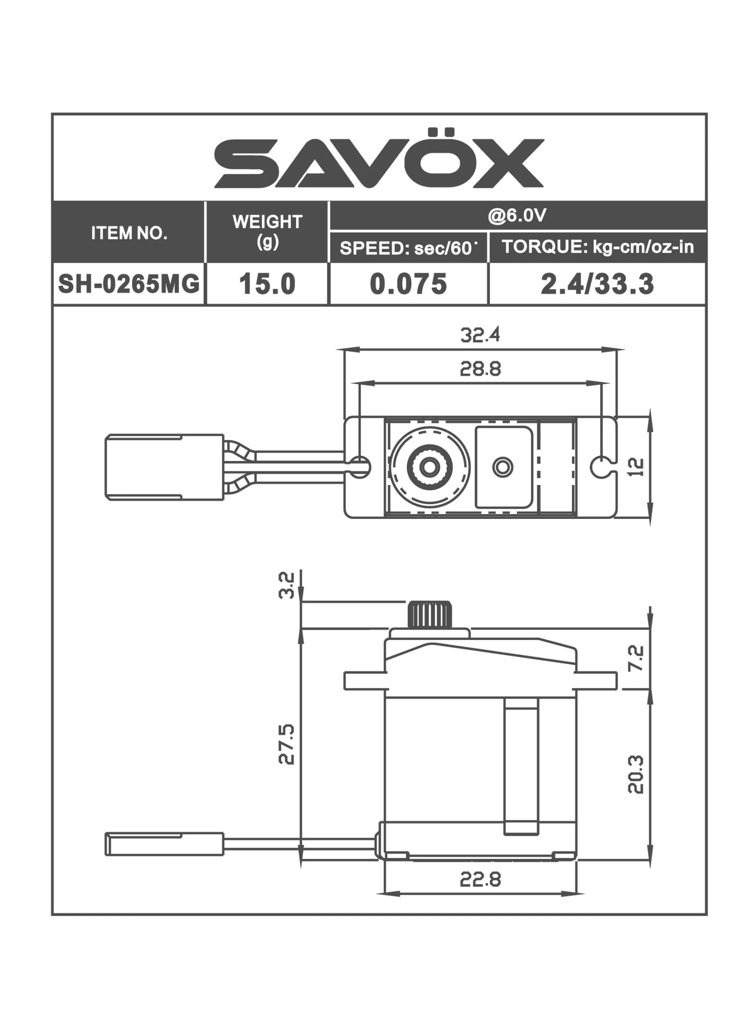 Savox SAVSH0265MG - Micro Digital MG Servo .075/33 @ 6.0V - Image 2